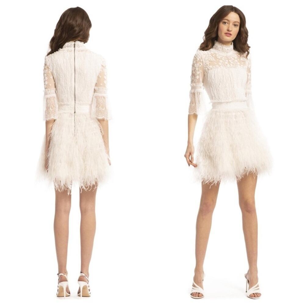 Rare alice + olivia cina ostrich feather detail skirt size 4 white NWT - Picture 6 of 16